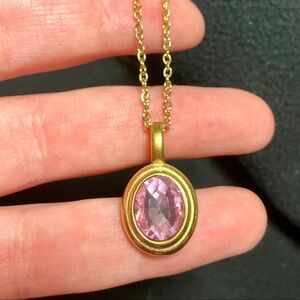 Pink Necklace Pink Pendant Pink Amulet 18 Karat Gold Plated Necklace